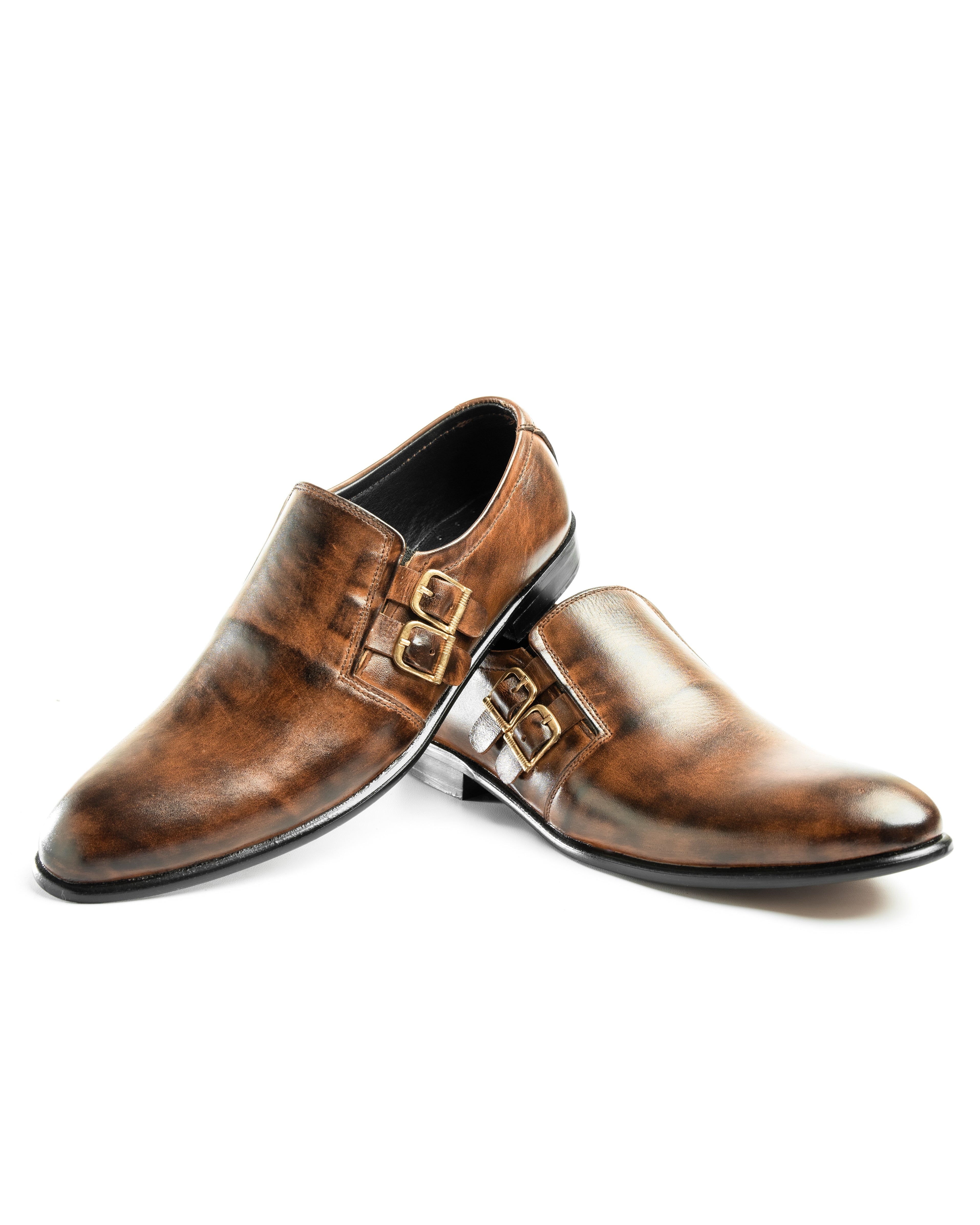 SNS1 Brown Double Clap Plain Formal Shoes