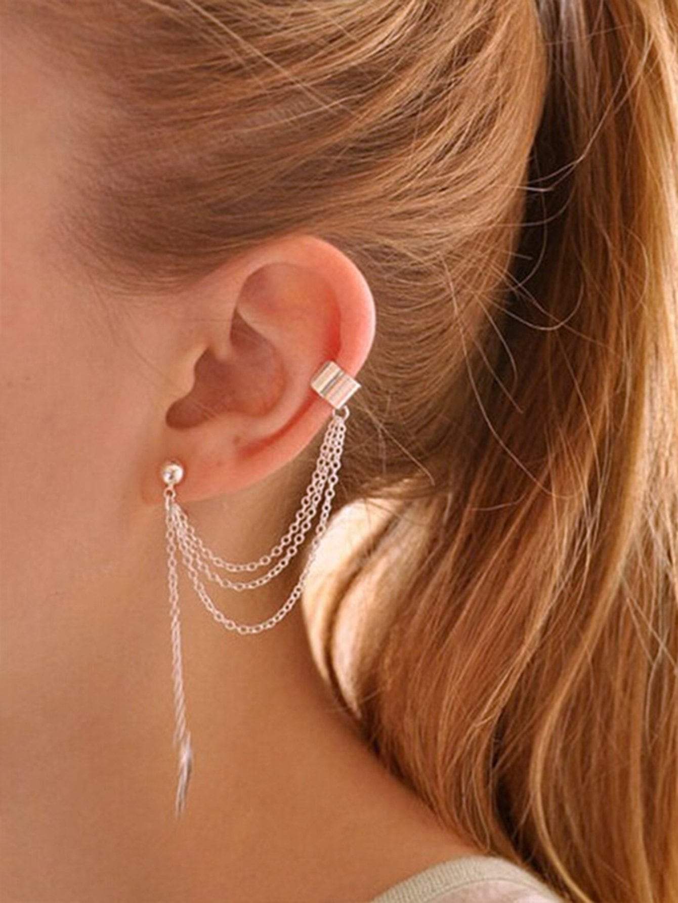 Double Hoop Chain Earring | Claire's