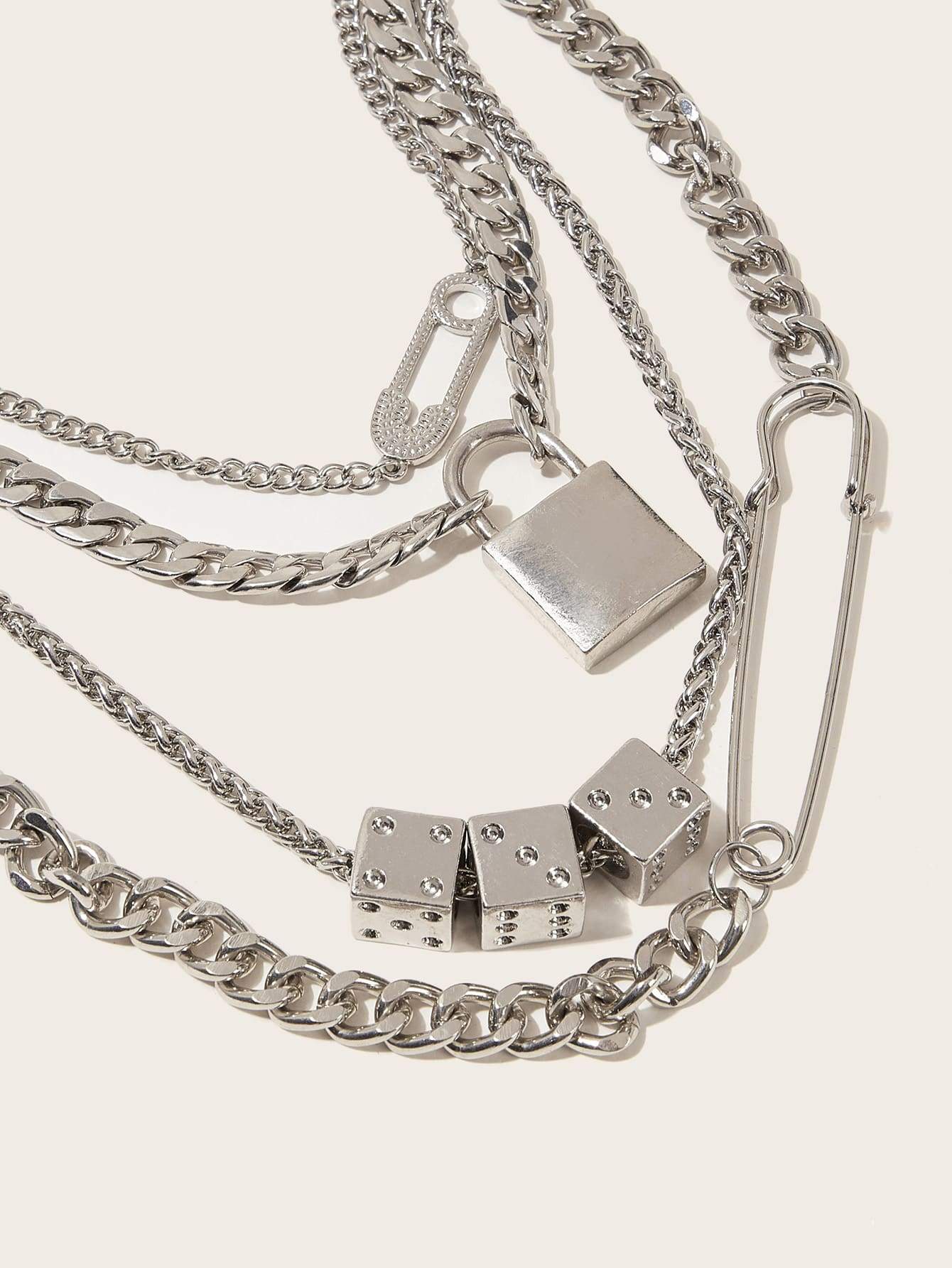 Lock & Clip Decor Layered Chain Choker 1pc - shopnsave.pk