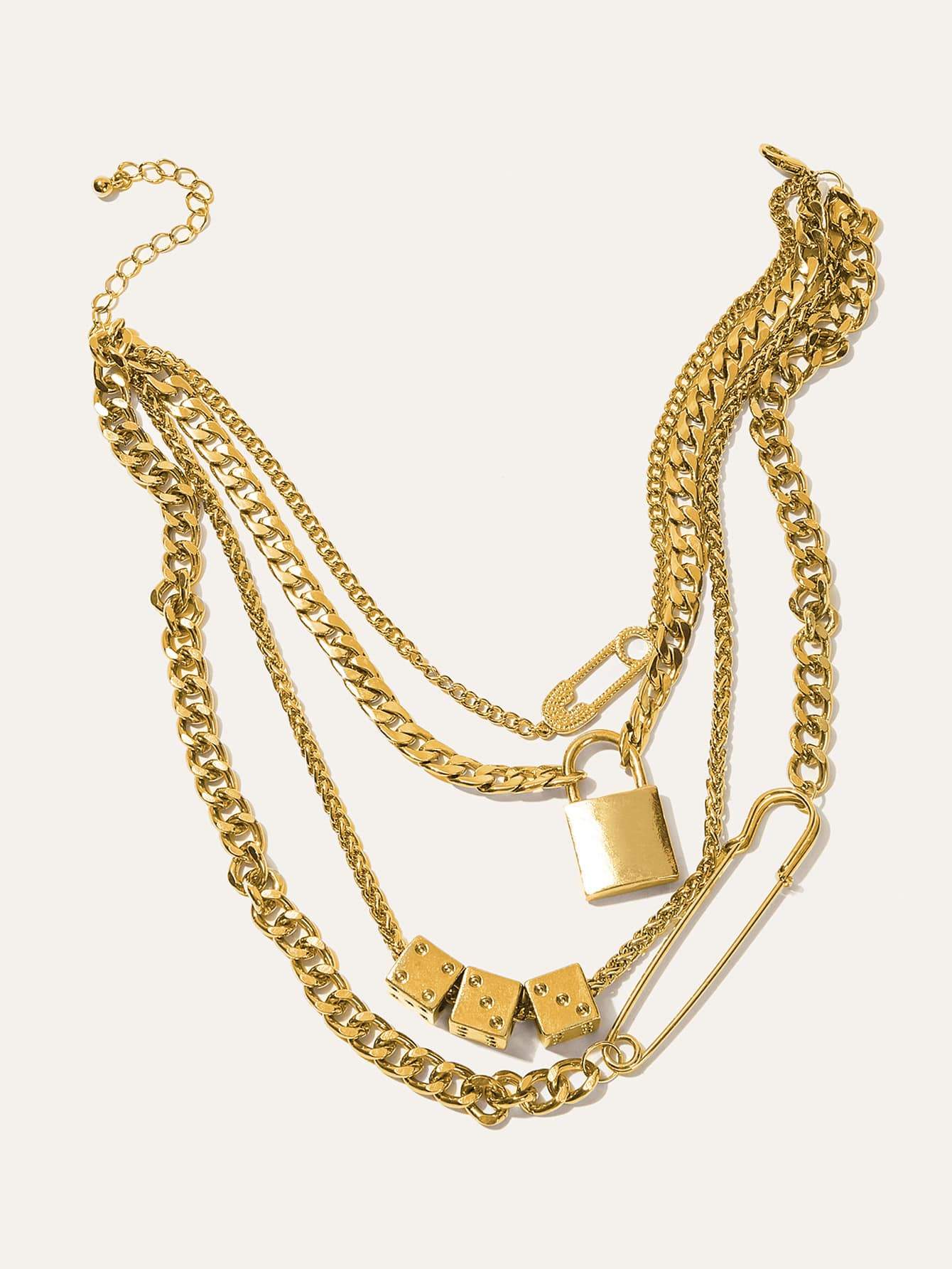 Lock & Paper Clip Decor Layered Necklace 1pc - shopnsave.pk