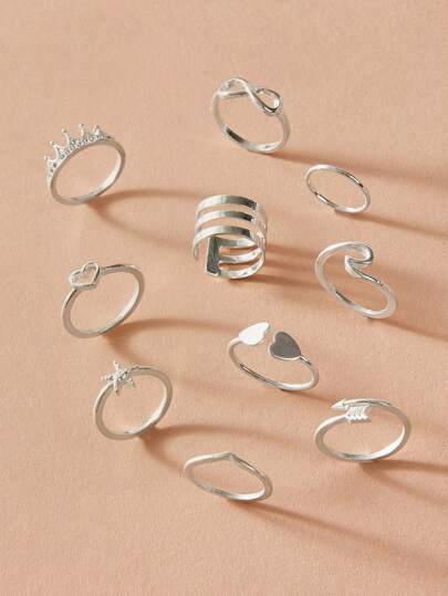 10pcs Heart & Infinity Decor Ring - shopnsave.pk