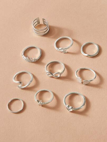 10pcs Heart & Infinity Decor Ring - shopnsave.pk