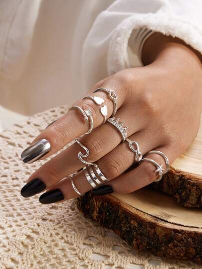 10pcs Heart & Infinity Decor Ring - shopnsave.pk