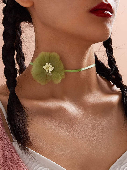 1pc Mesh Flower Decor Choker - shopnsave.pk