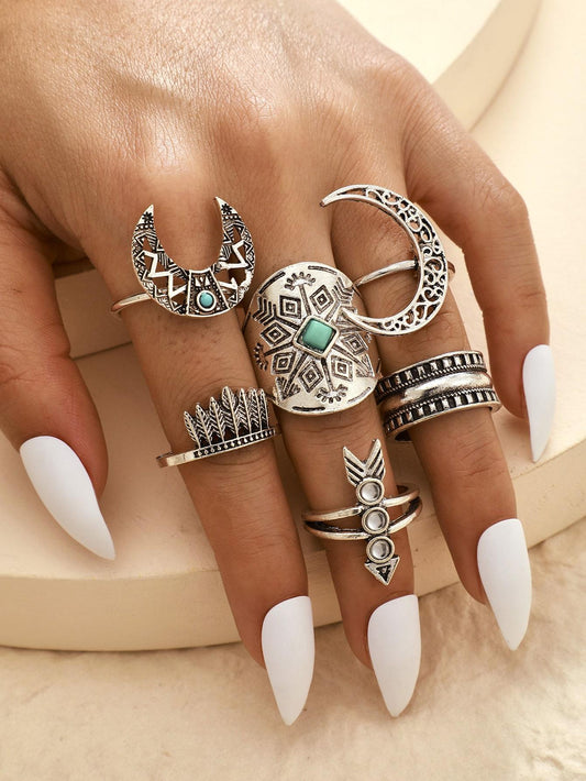 6pcs Vintage Moon Ring - shopnsave.pk