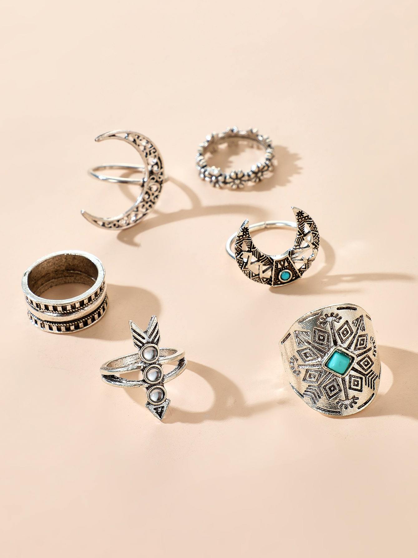 6pcs Vintage Moon Ring - shopnsave.pk