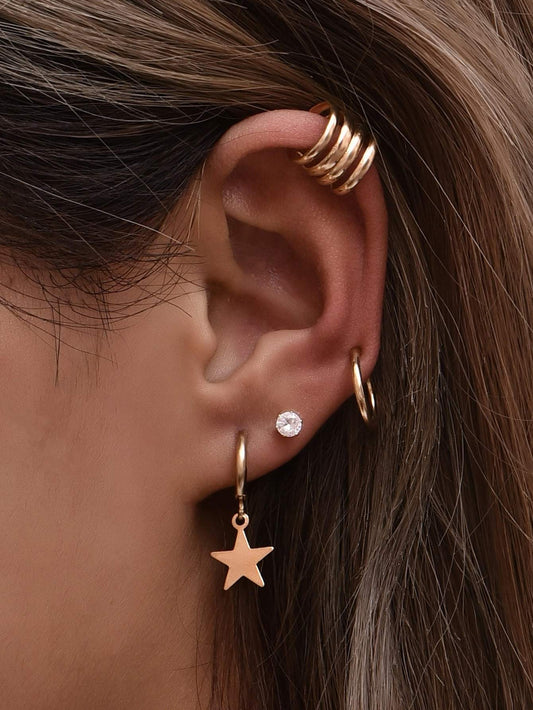 6pcs Star & Rhinestone Decor Earrings Shop n Save Pakistan