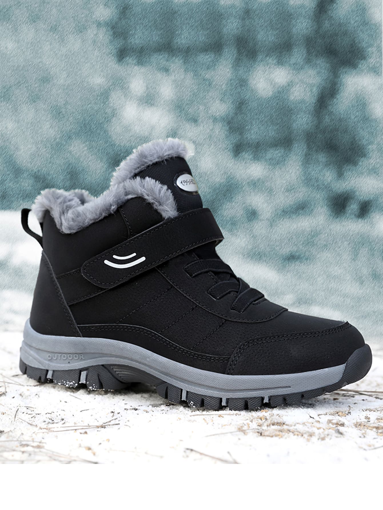 Men Letter Patch Decor Teddy Lined Snow Boots